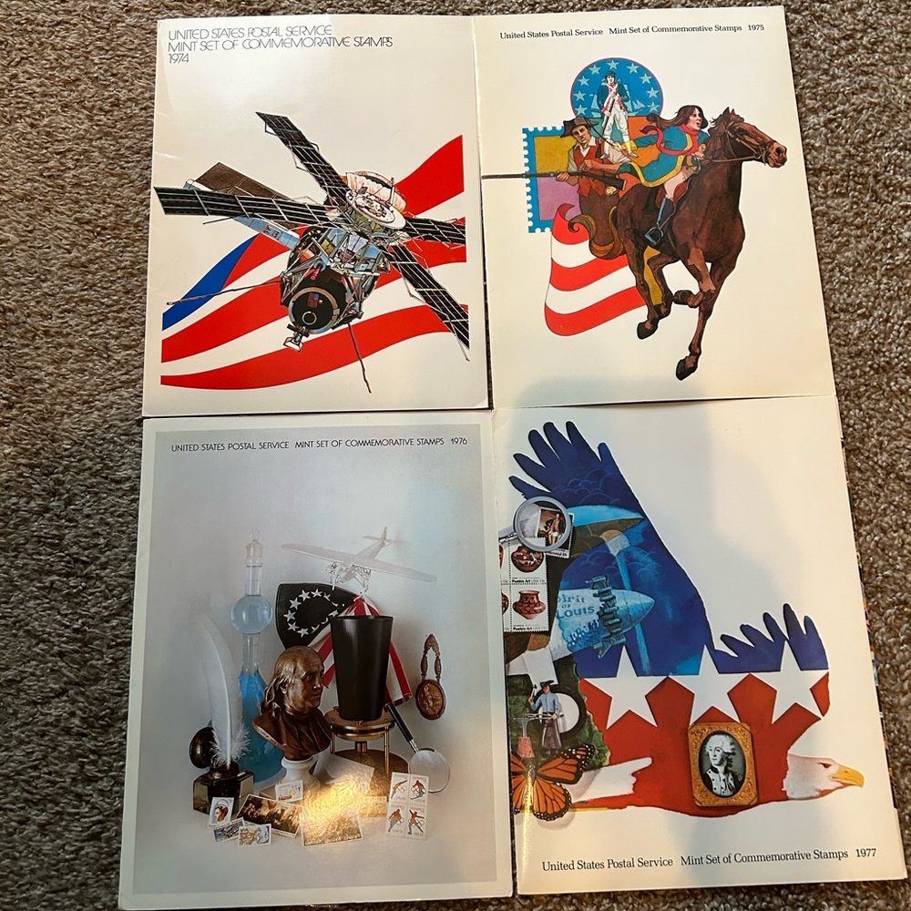 Vintage US Postal Service Commemorative Stamp Mint Sets - Patriotic Artwork